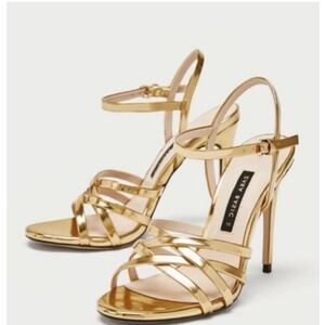 Zara Strappy Gold Stiletto Heel Sandals Dressy Classic Core Elegant Sz-5 New